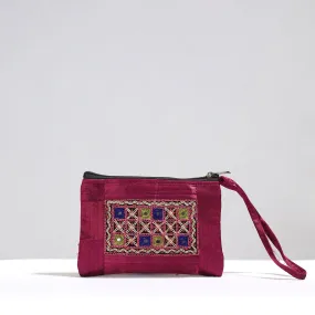 Purple - Kutch Pakko Hand Embroidery Mirror Work Mashru Silk Mobile Pouch 95