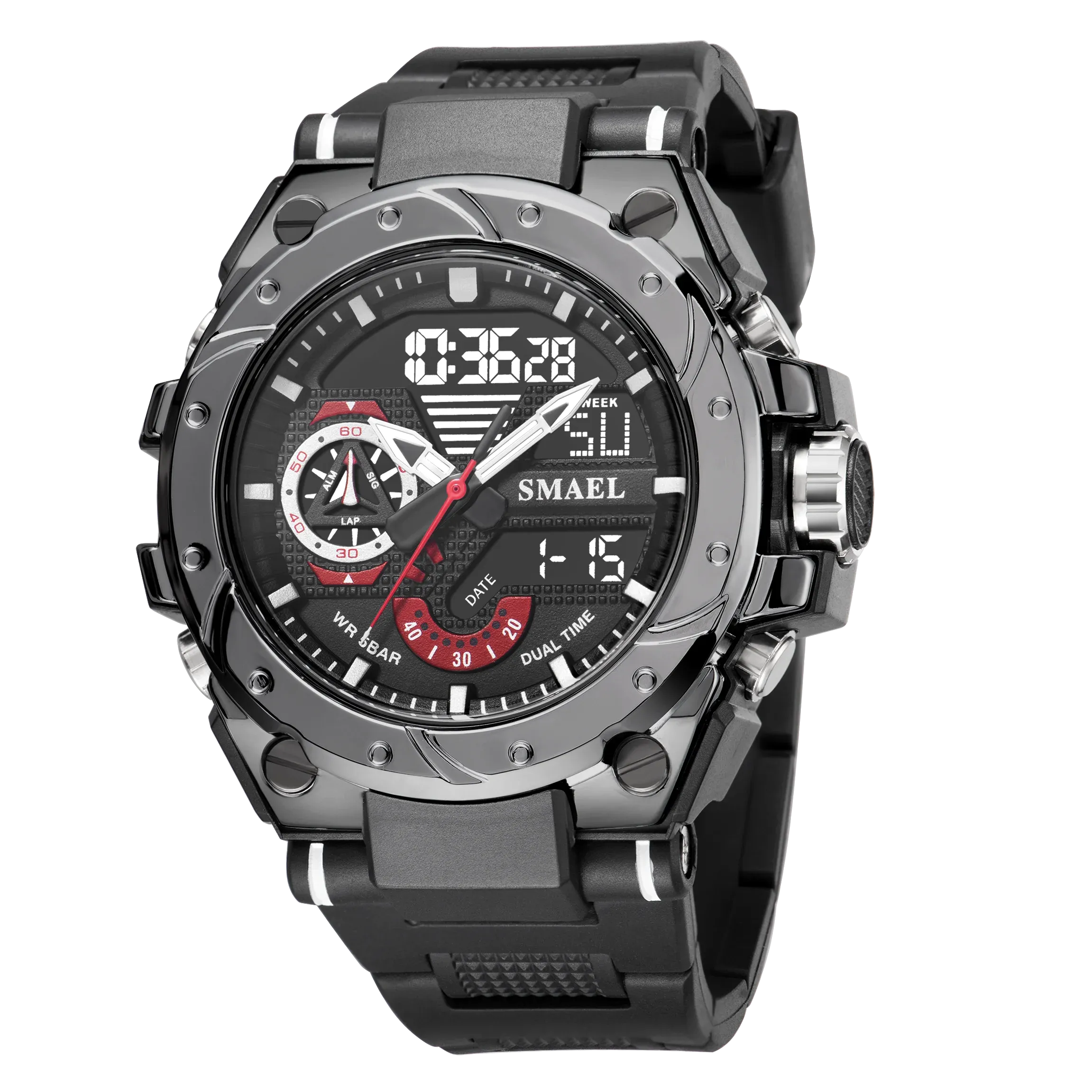 Quartz Watch For Men SMAEL Wristwatches Watcholorful Red Bracelet 50M Waterproof Alarm Clock Analog Digitals 8060 Sport Watches