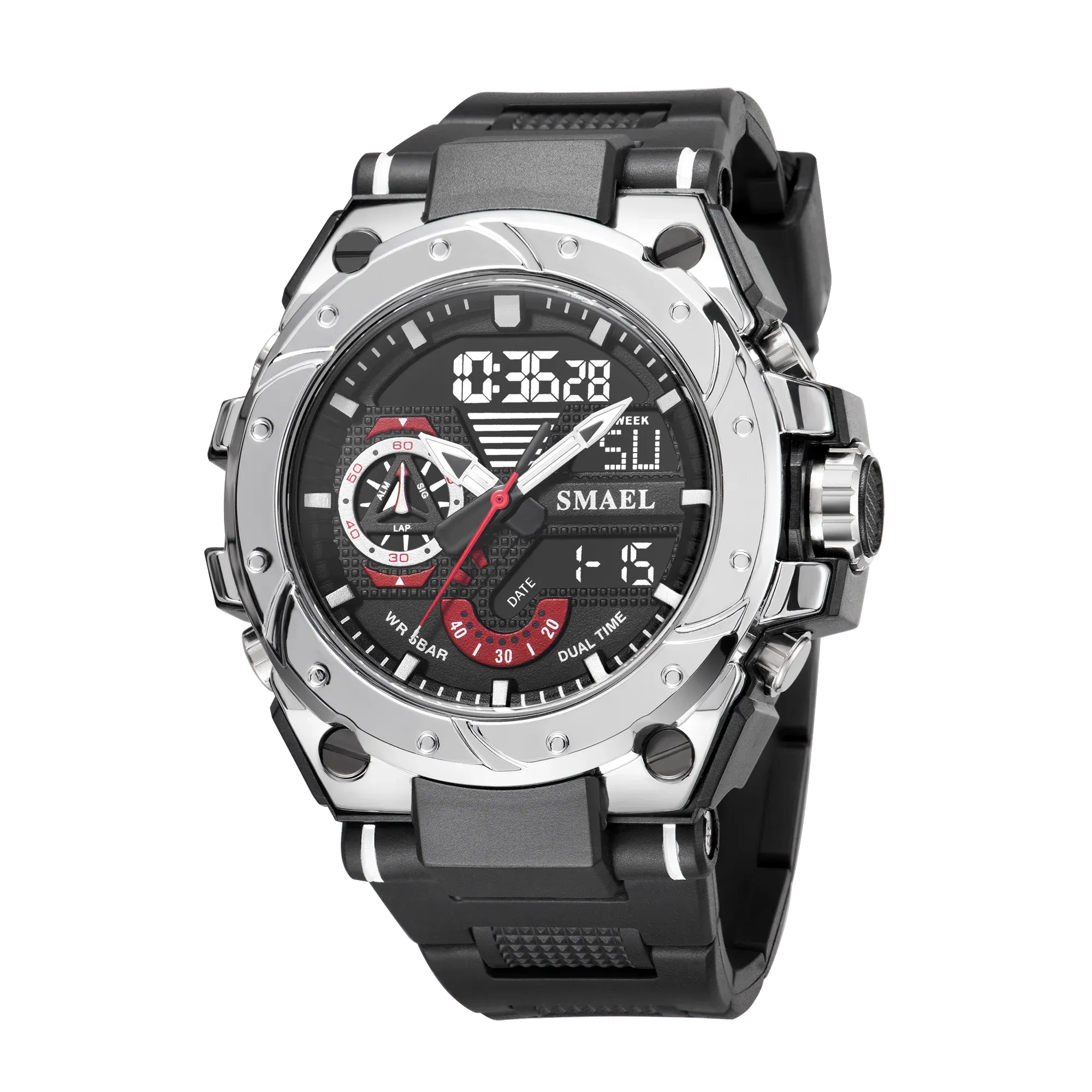 Quartz Watch For Men SMAEL Wristwatches Watcholorful Red Bracelet 50M Waterproof Alarm Clock Analog Digitals 8060 Sport Watches