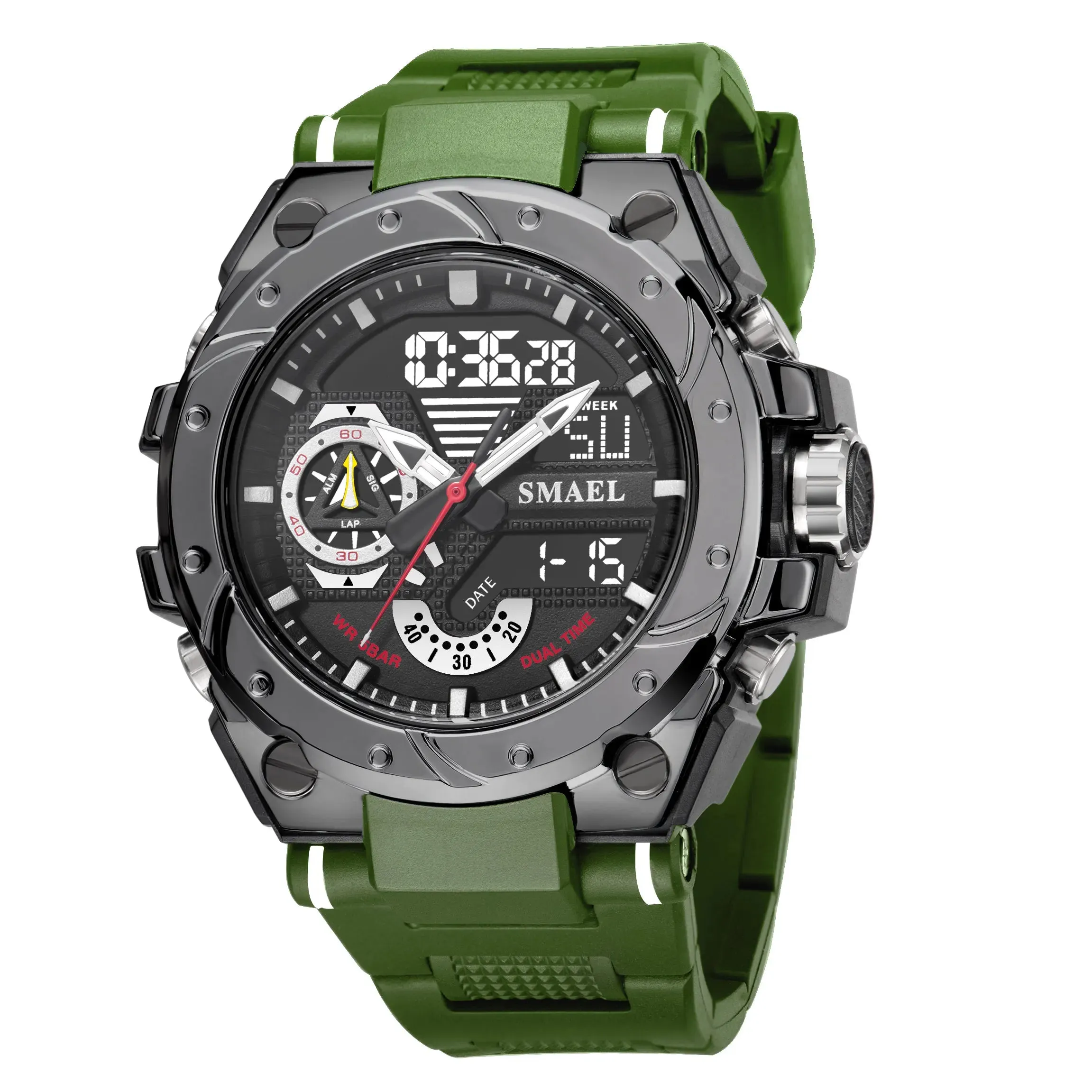 Quartz Watch For Men SMAEL Wristwatches Watcholorful Red Bracelet 50M Waterproof Alarm Clock Analog Digitals 8060 Sport Watches
