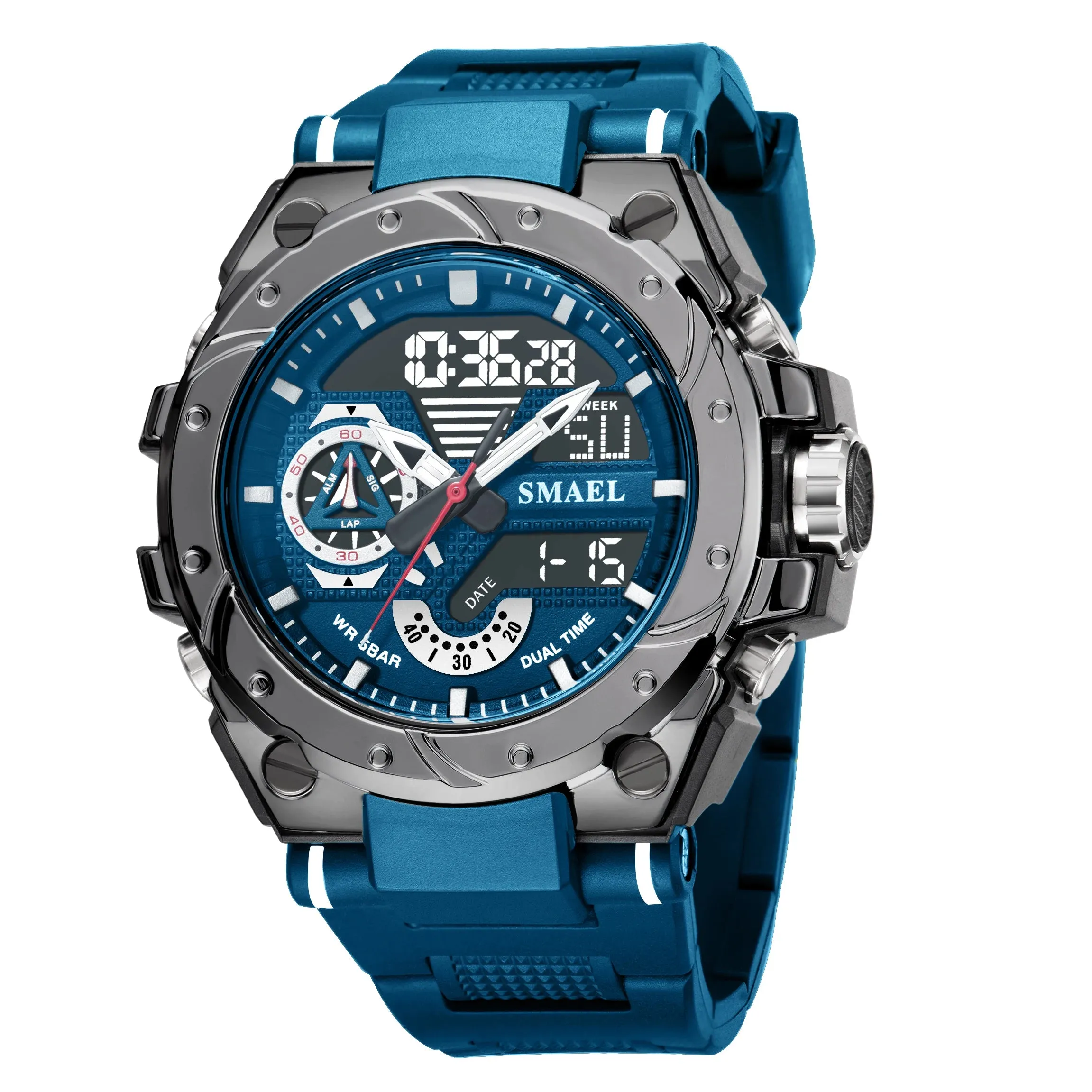 Quartz Watch For Men SMAEL Wristwatches Watcholorful Red Bracelet 50M Waterproof Alarm Clock Analog Digitals 8060 Sport Watches