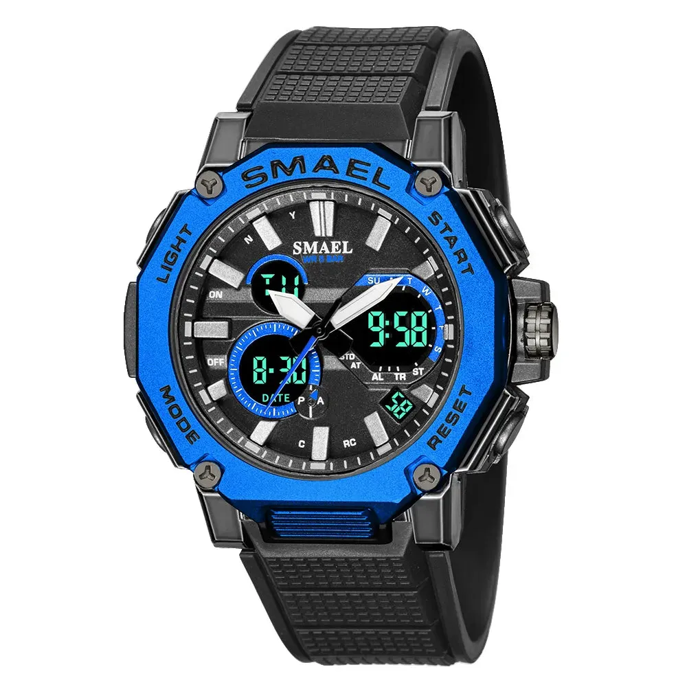 Quartz Watches Sports SMAEL Brand Male Clock Alarm 50M Waterproof Stopwatch LED Back Light Wristwatches 8047 Men Watch Sport