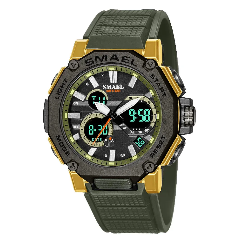 Quartz Watches Sports SMAEL Brand Male Clock Alarm 50M Waterproof Stopwatch LED Back Light Wristwatches 8047 Men Watch Sport