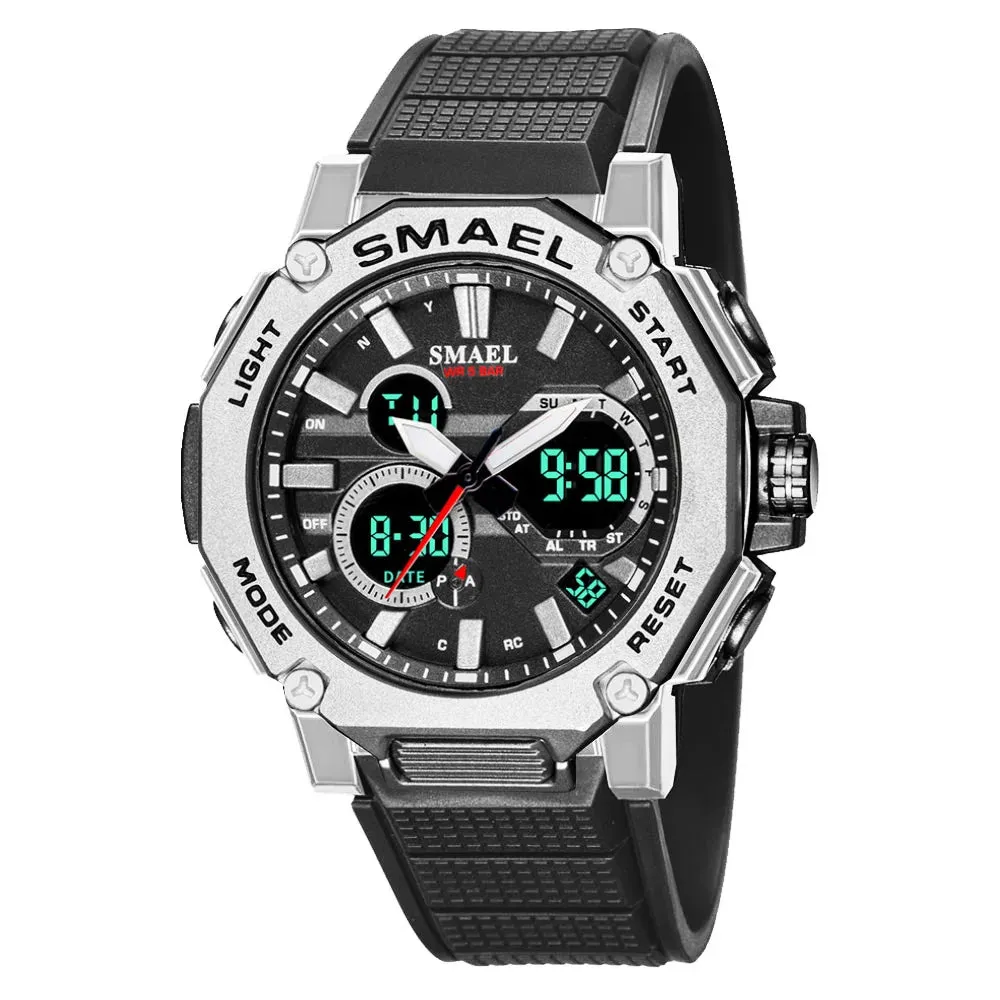 Quartz Watches Sports SMAEL Brand Male Clock Alarm 50M Waterproof Stopwatch LED Back Light Wristwatches 8047 Men Watch Sport