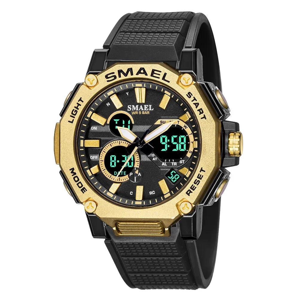 Quartz Watches Sports SMAEL Brand Male Clock Alarm 50M Waterproof Stopwatch LED Back Light Wristwatches 8047 Men Watch Sport