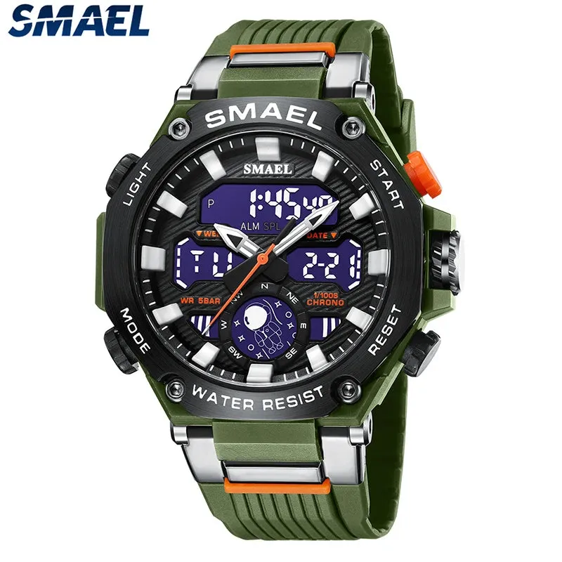 Quartz Wristwatches Sport SMAEL Military Army Clock Alarm Dual Display LED Electronic Watch 8069 Waterproof Watches For Men