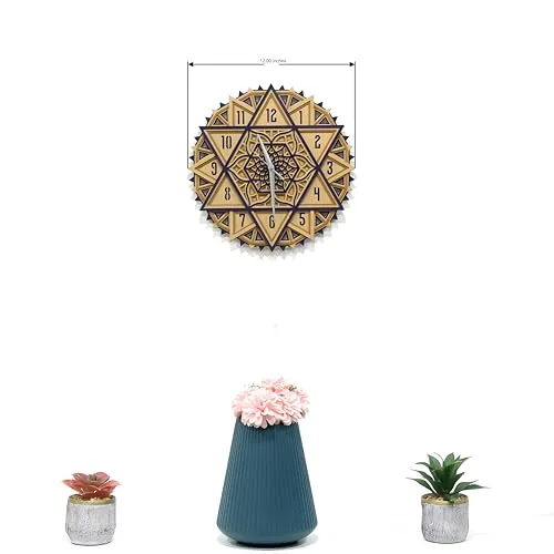 R S H Wooden Wall Clock Star Design Look for Living Room | Home Decor | Wall Decor | Gift Item (12 * 12)