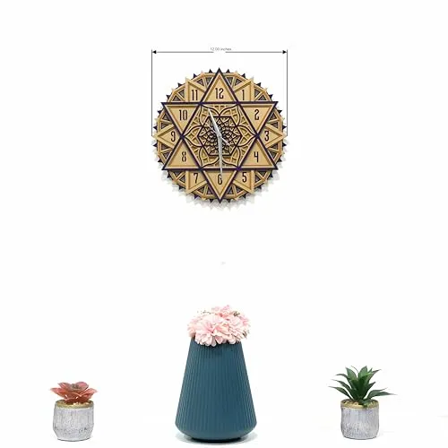 R S H Wooden Wall Clock Star Design Look for Living Room | Home Decor | Wall Decor | Gift Item (12 * 12)