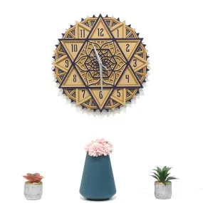 R S H Wooden Wall Clock Star Design Look for Living Room | Home Decor | Wall Decor | Gift Item (12 * 12)