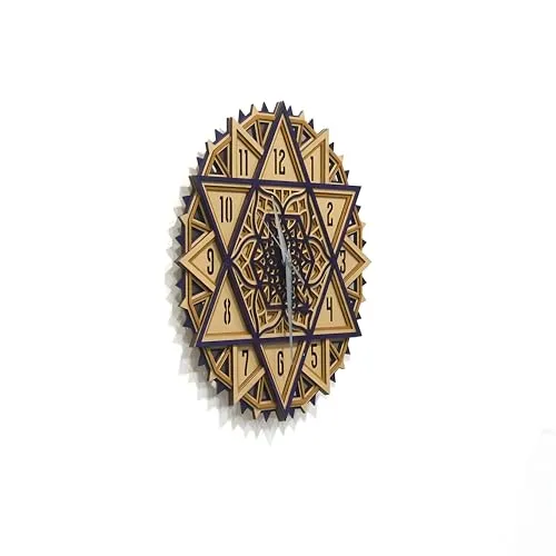 R S H Wooden Wall Clock Star Design Look for Living Room | Home Decor | Wall Decor | Gift Item (12 * 12)