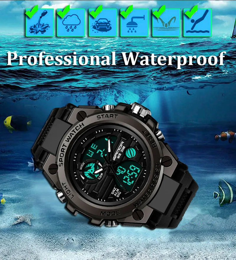 Sanda Military Army Sport Style Wristwatch Dual Display Men's Watch