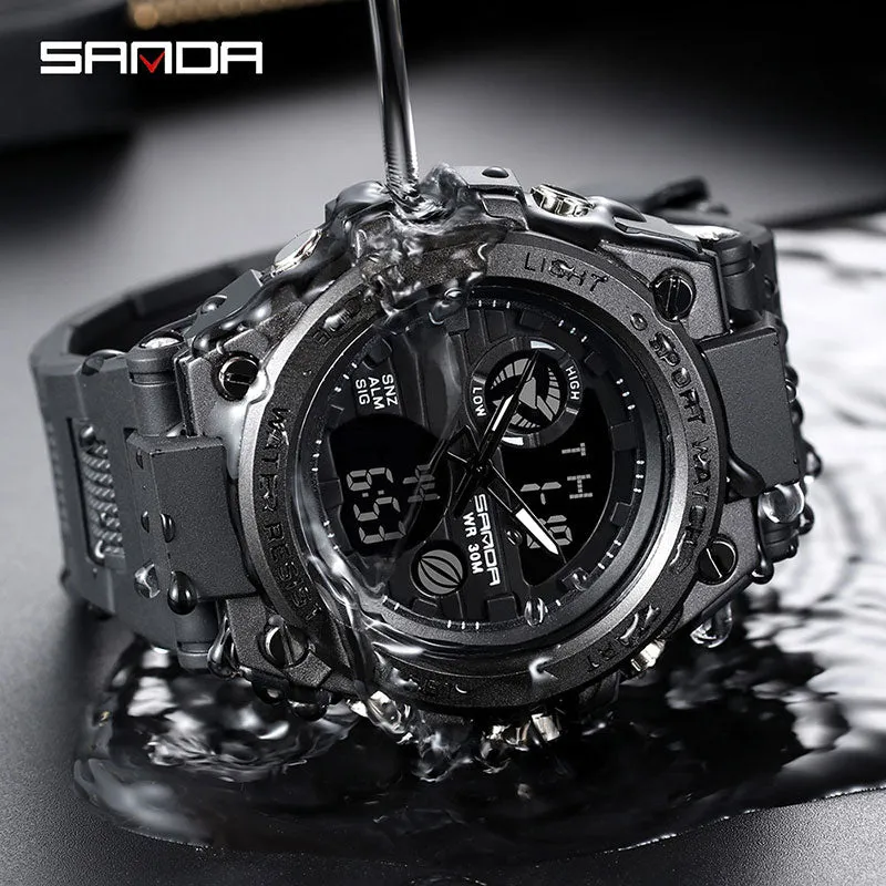 Sanda Military Army Sport Style Wristwatch Dual Display Men's Watch