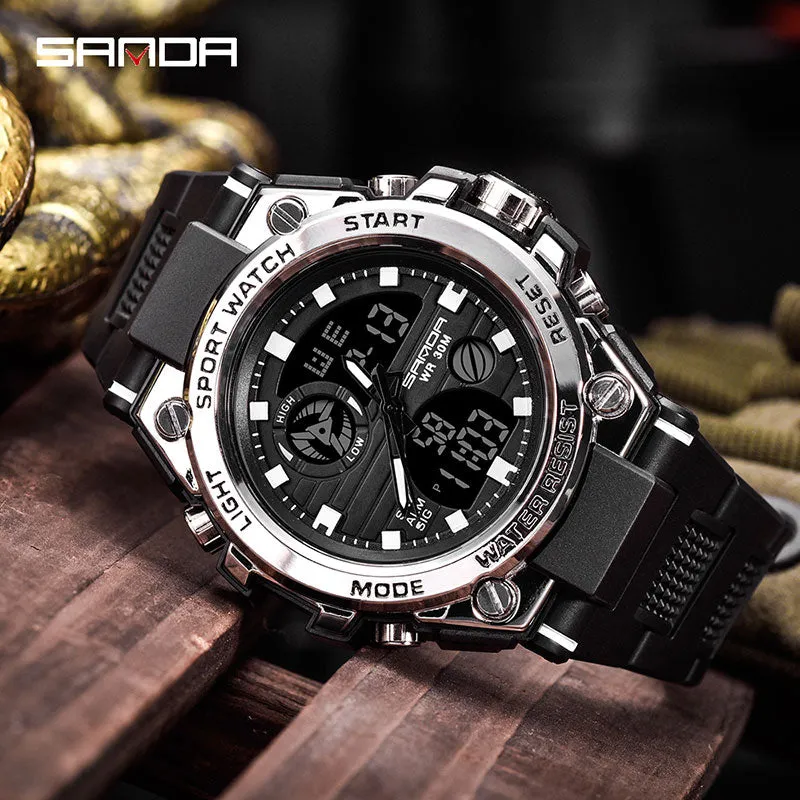 Sanda Military Army Sport Style Wristwatch Dual Display Men's Watch