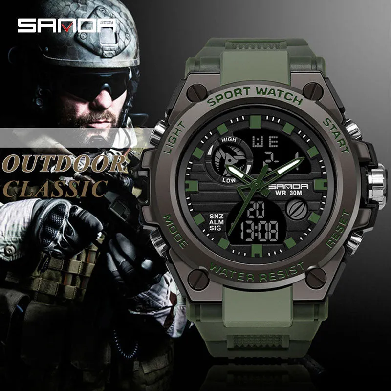 Sanda Military Army Sport Style Wristwatch Dual Display Men's Watch