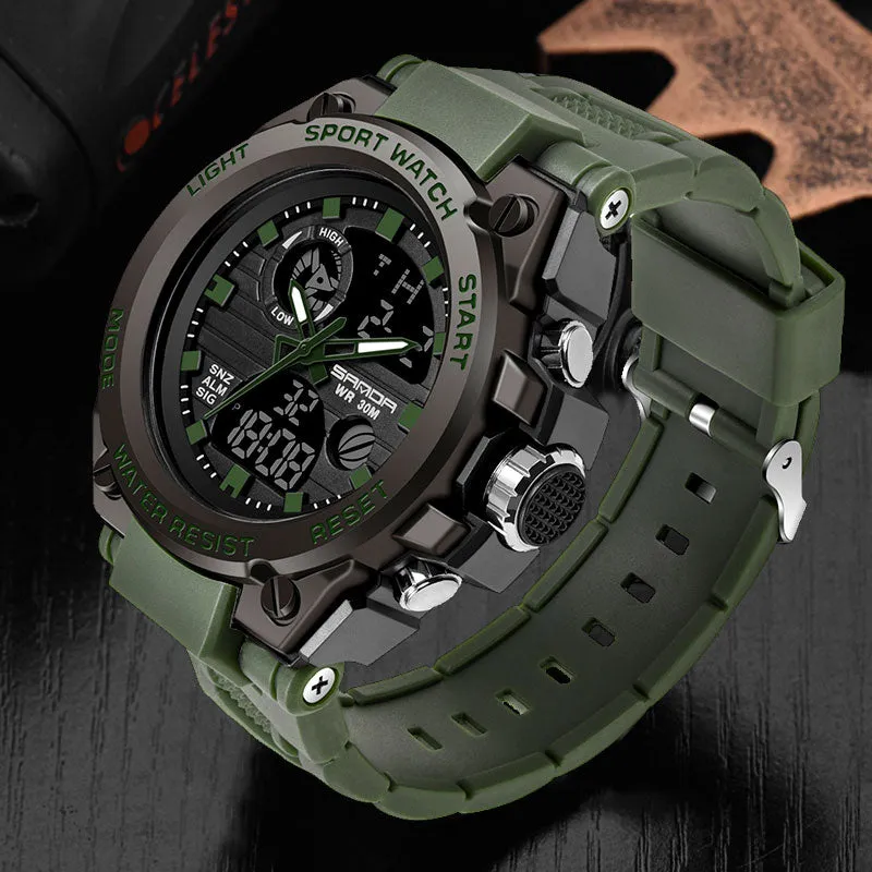 Sanda Military Army Sport Style Wristwatch Dual Display Men's Watch