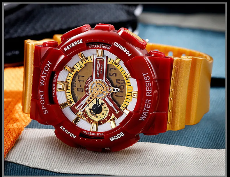Sanda Military Army Sport Style Wristwatch Dual Display Men's Watch