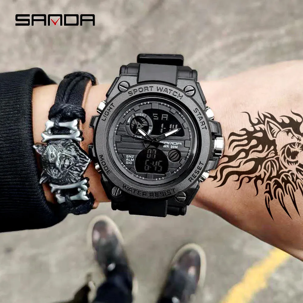 Sanda Military Army Sport Style Wristwatch Dual Display Men's Watch