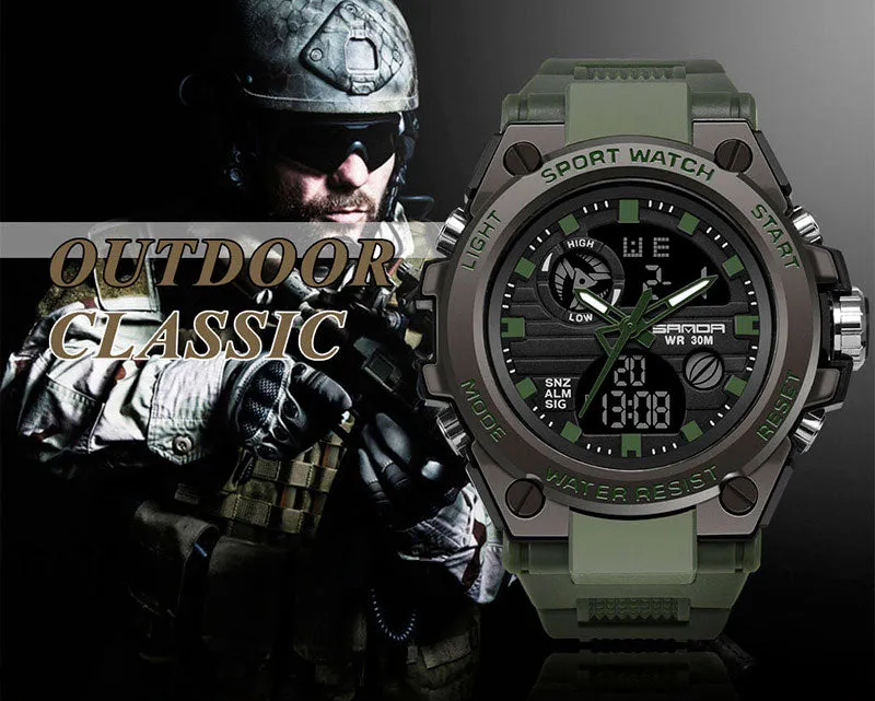 Sanda Military Army Sport Style Wristwatch Dual Display Men's Watch