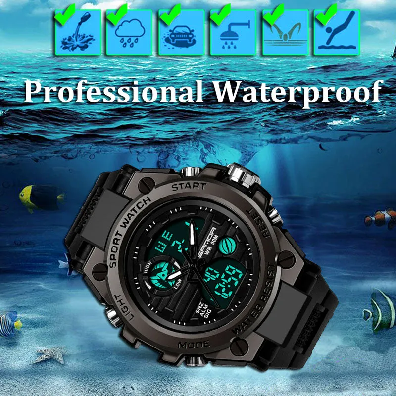 Sanda Military Army Sport Style Wristwatch Dual Display Men's Watch