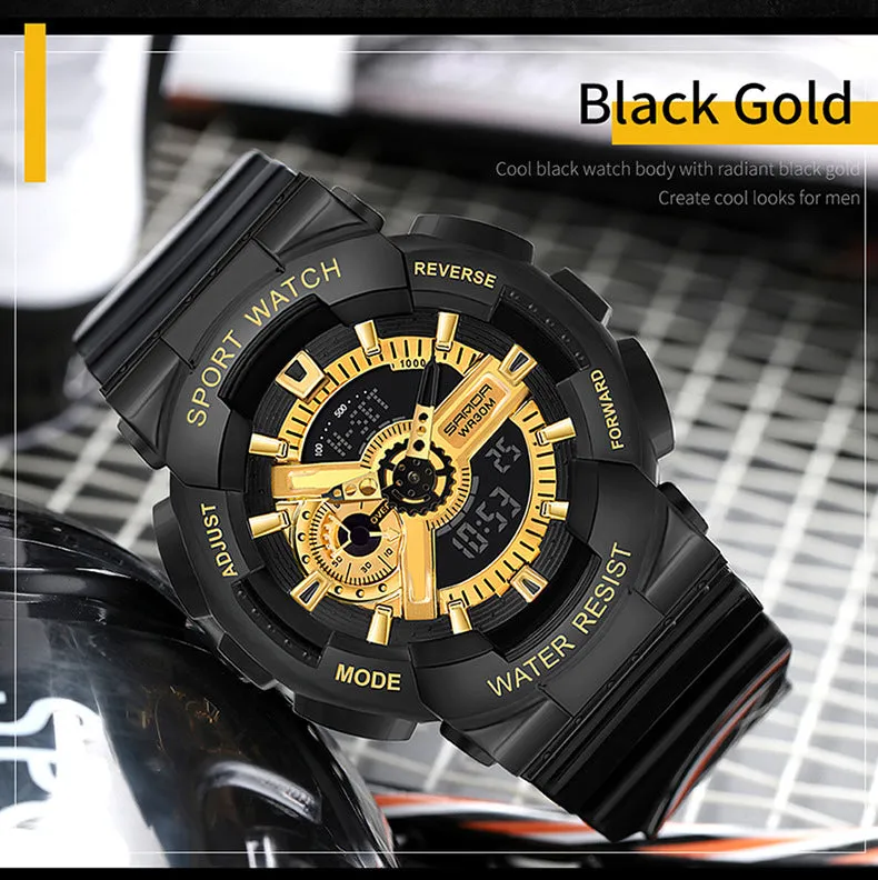 Sanda Military Army Sport Style Wristwatch Dual Display Men's Watch