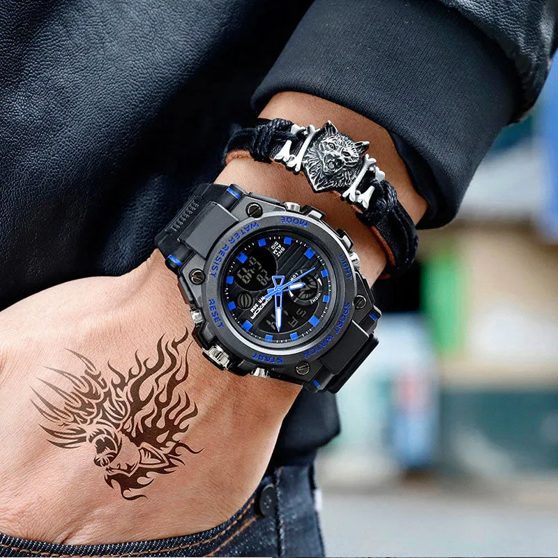 Sanda Military Army Sport Style Wristwatch Dual Display Men's Watch