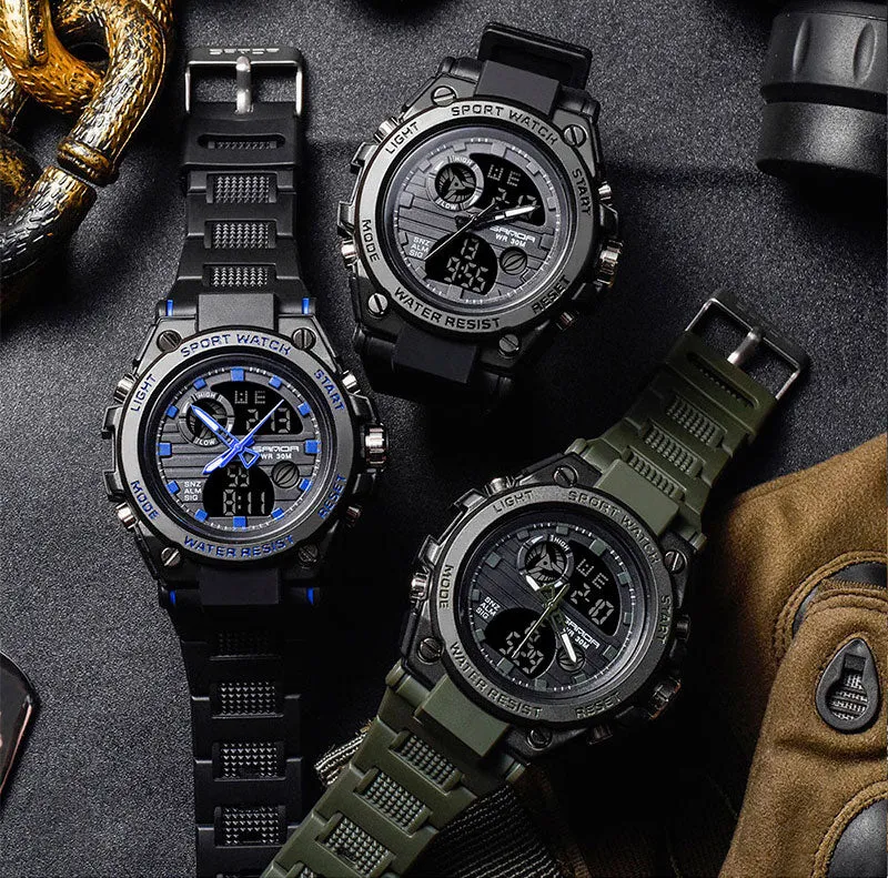 Sanda Military Army Sport Style Wristwatch Dual Display Men's Watch