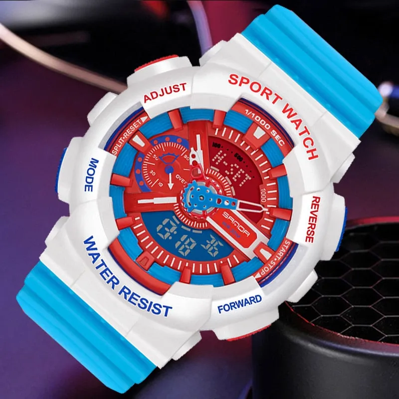 Sanda Military Army Sport Style Wristwatch Dual Display Men's Watch