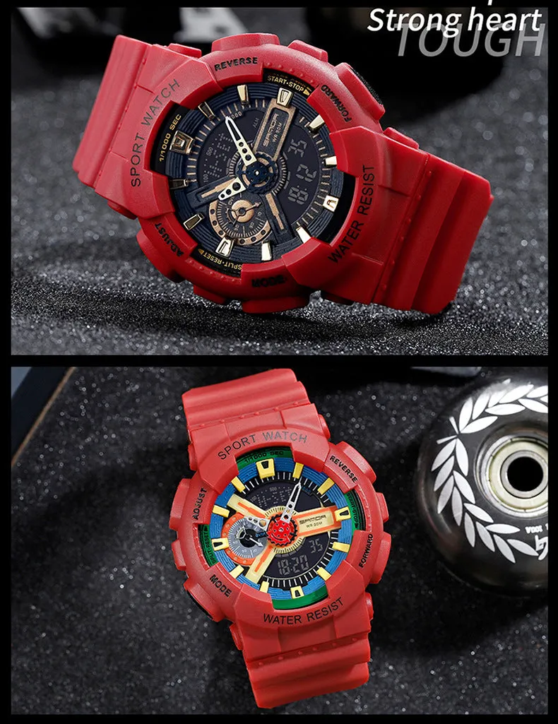 Sanda Military Army Sport Style Wristwatch Dual Display Men's Watch