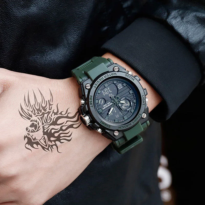 Sanda Military Army Sport Style Wristwatch Dual Display Men's Watch
