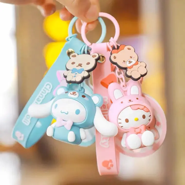 Sanrio Cute Animal Wear Keychain | Hello Kitty My Melody Kuromi Cinnamoroll Pompompurin