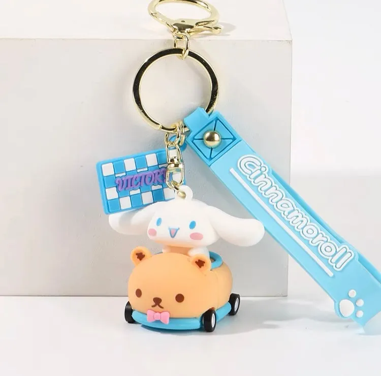 Sanrio Cute Racing Car Keychain - Hello Kitty My Melody Kuromi Cinnamoroll