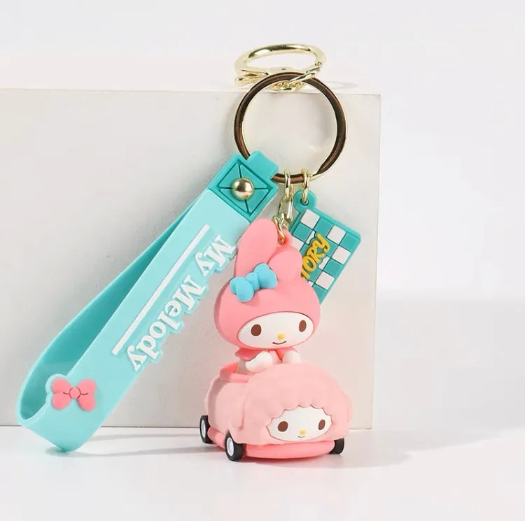 Sanrio Cute Racing Car Keychain - Hello Kitty My Melody Kuromi Cinnamoroll