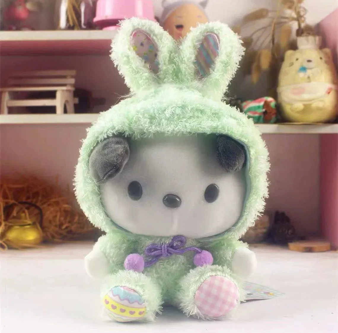 Sanrio Easter Rabbit Pochacco Mint Plush Doll & Mini Plush Doll Keychain