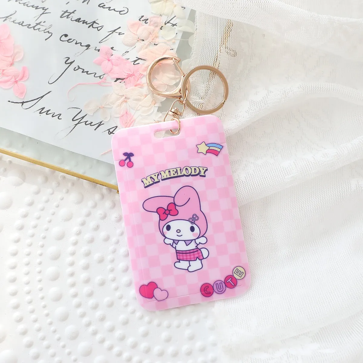 Sanrio Hello Kitty My Melody Kuromi Little Twin Stars Cinnamoroll Pompompurin Pochacco Card Badge Holder with Keychain