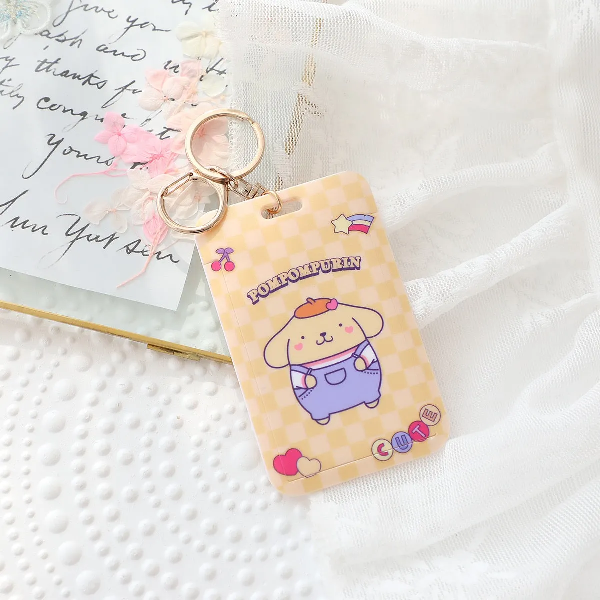 Sanrio Hello Kitty My Melody Kuromi Little Twin Stars Cinnamoroll Pompompurin Pochacco Card Badge Holder with Keychain