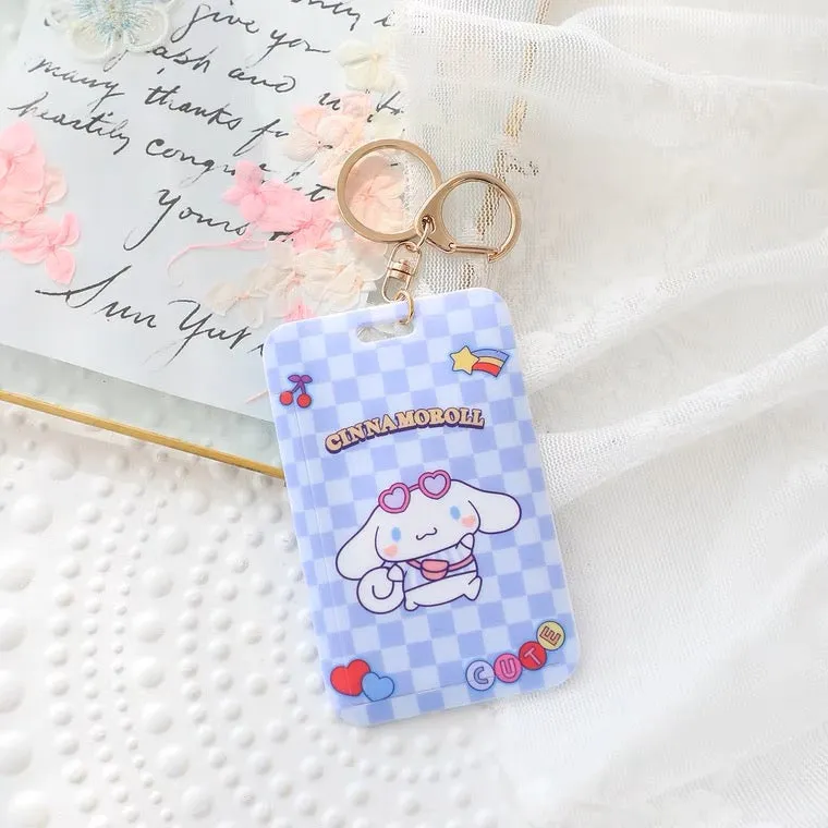 Sanrio Hello Kitty My Melody Kuromi Little Twin Stars Cinnamoroll Pompompurin Pochacco Card Badge Holder with Keychain