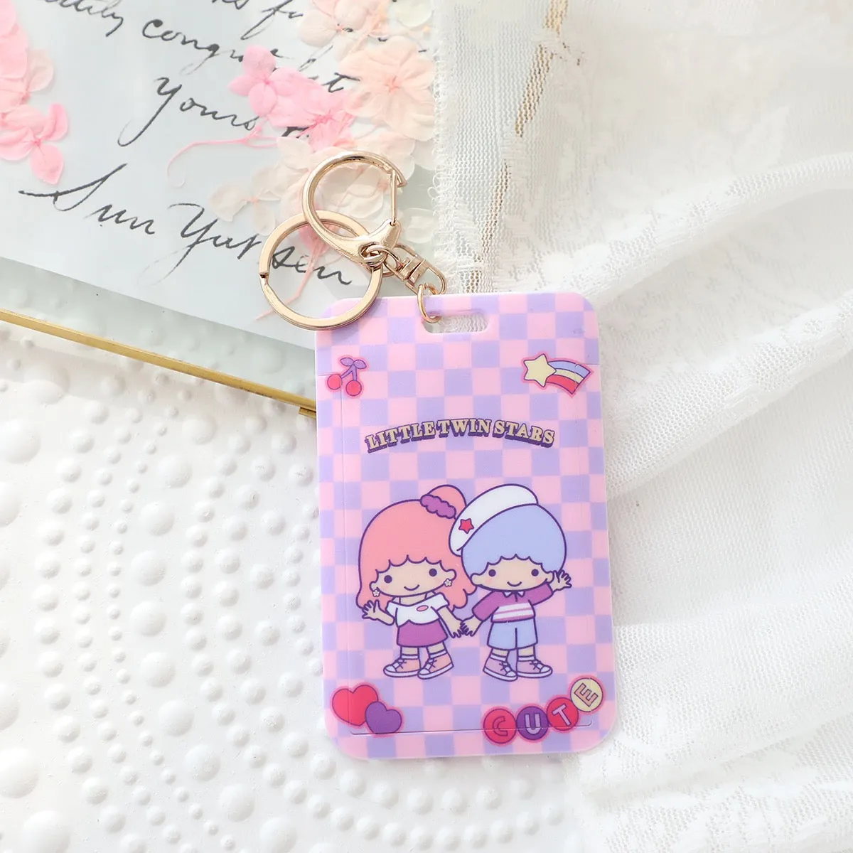 Sanrio Hello Kitty My Melody Kuromi Little Twin Stars Cinnamoroll Pompompurin Pochacco Card Badge Holder with Keychain
