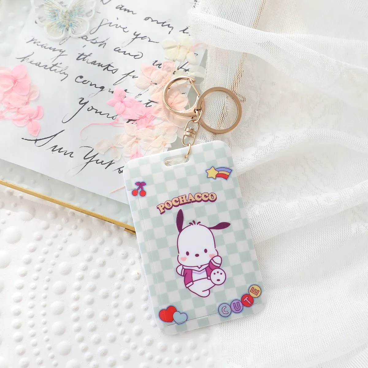 Sanrio Hello Kitty My Melody Kuromi Little Twin Stars Cinnamoroll Pompompurin Pochacco Card Badge Holder with Keychain