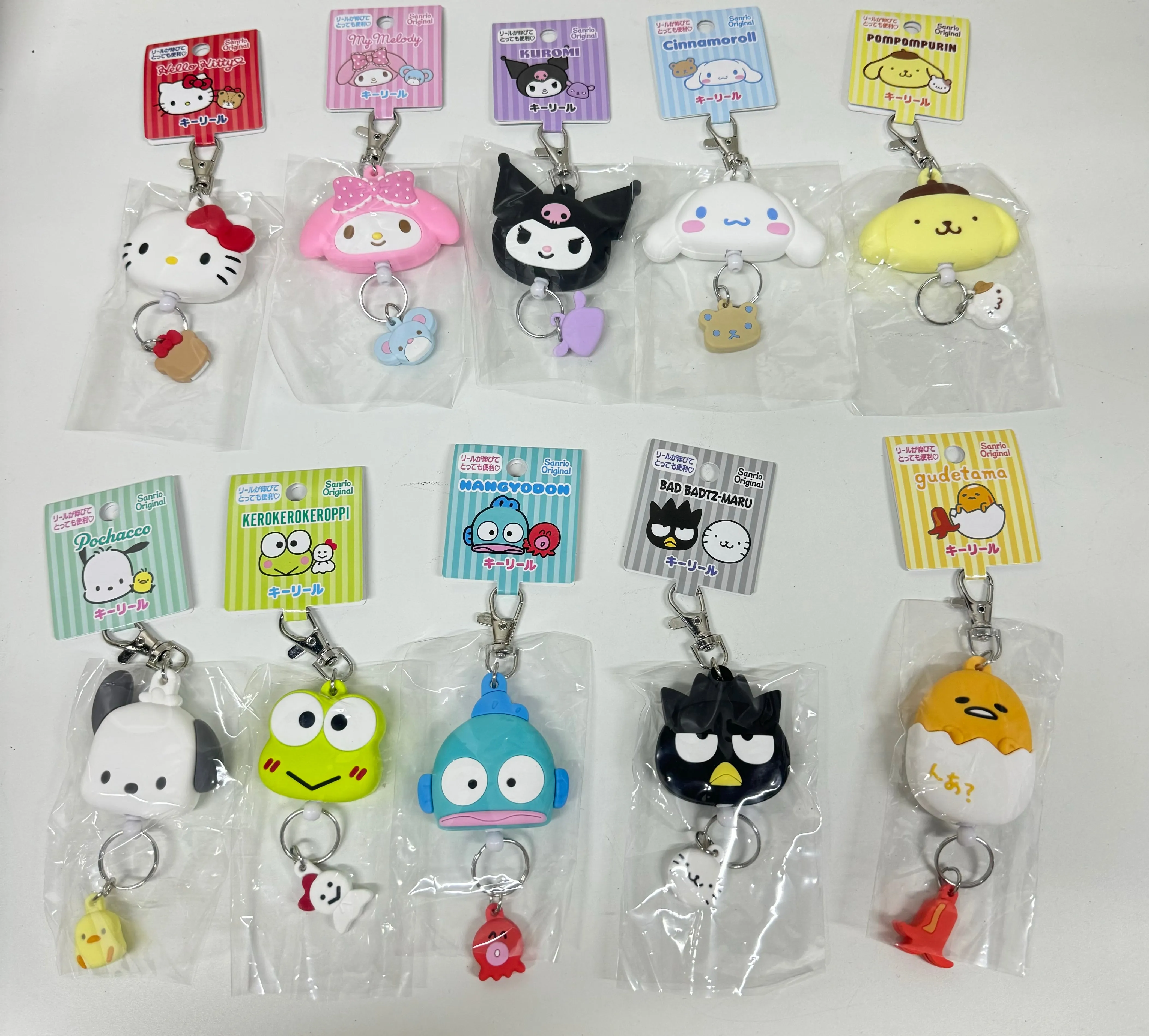 Sanrio Japan Hello Kitty My Melody Kuromi Cinnamoroll Pompompurin Pochacco Bad Badtz Maru Hangyodon Keroppi Gudetama Hanamaruobake - Retractable Keychain
