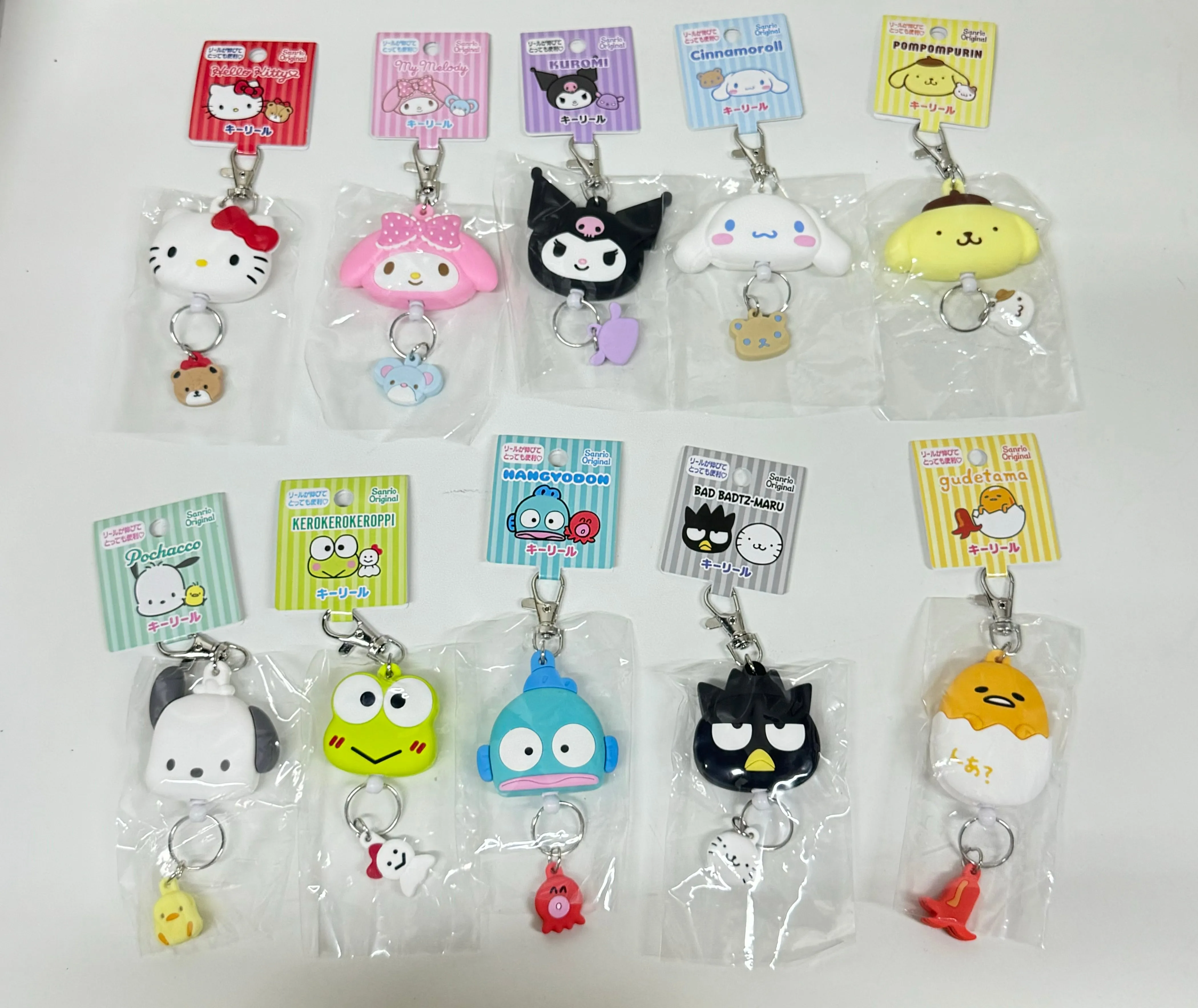 Sanrio Japan Hello Kitty My Melody Kuromi Cinnamoroll Pompompurin Pochacco Bad Badtz Maru Hangyodon Keroppi Gudetama Hanamaruobake - Retractable Keychain