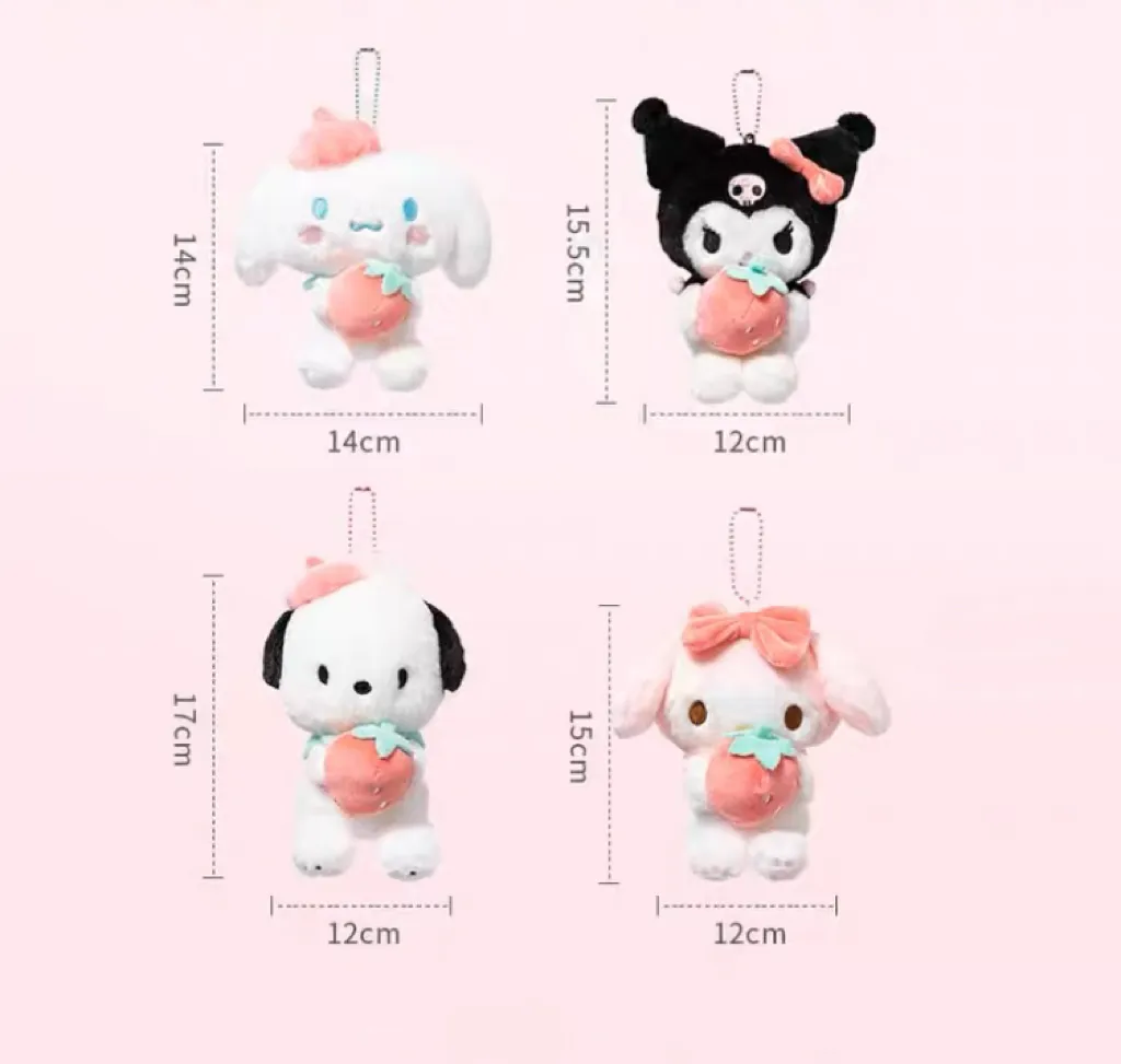 Sanrio Strawberry Mini Plush Keychain | My Melody Kuromi Cinnamoroll Pochacco - Bag Charm