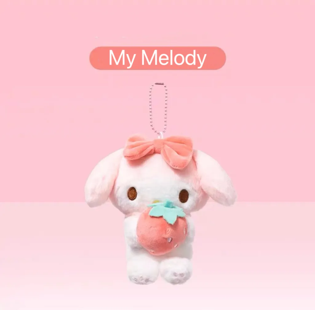 Sanrio Strawberry Mini Plush Keychain | My Melody Kuromi Cinnamoroll Pochacco - Bag Charm