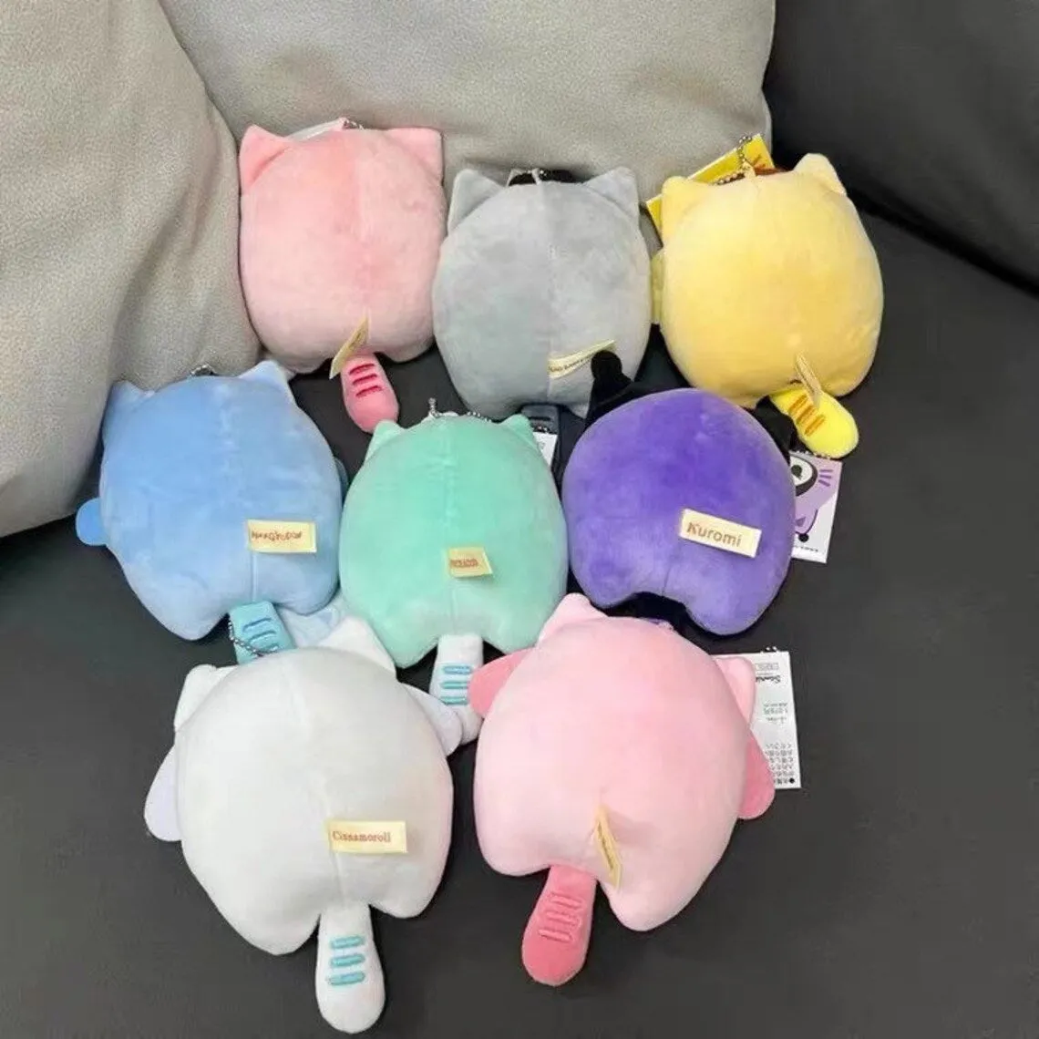 Sanrio Tiger Cat Neko Chan Hello Kitty My Melody Kuromi Cinnamoroll Pompompurin Pochacco Hangyodon Bad Badtz Maru Mini Plush Doll Keychain