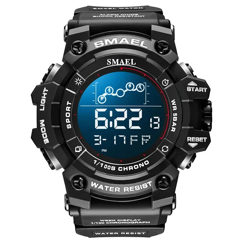 SMAEL Digital Watch LED Alarm Clock Military Watches Big Dial Digital Wristwatches 8082 Sport Watches for Men