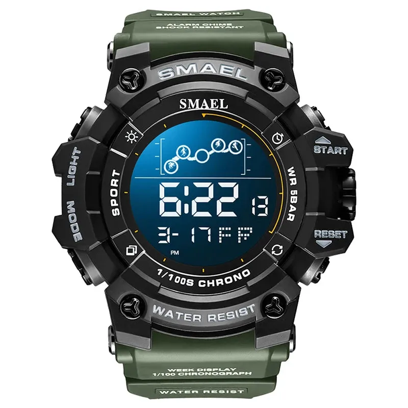 SMAEL Digital Watch LED Alarm Clock Military Watches Big Dial Digital Wristwatches 8082 Sport Watches for Men