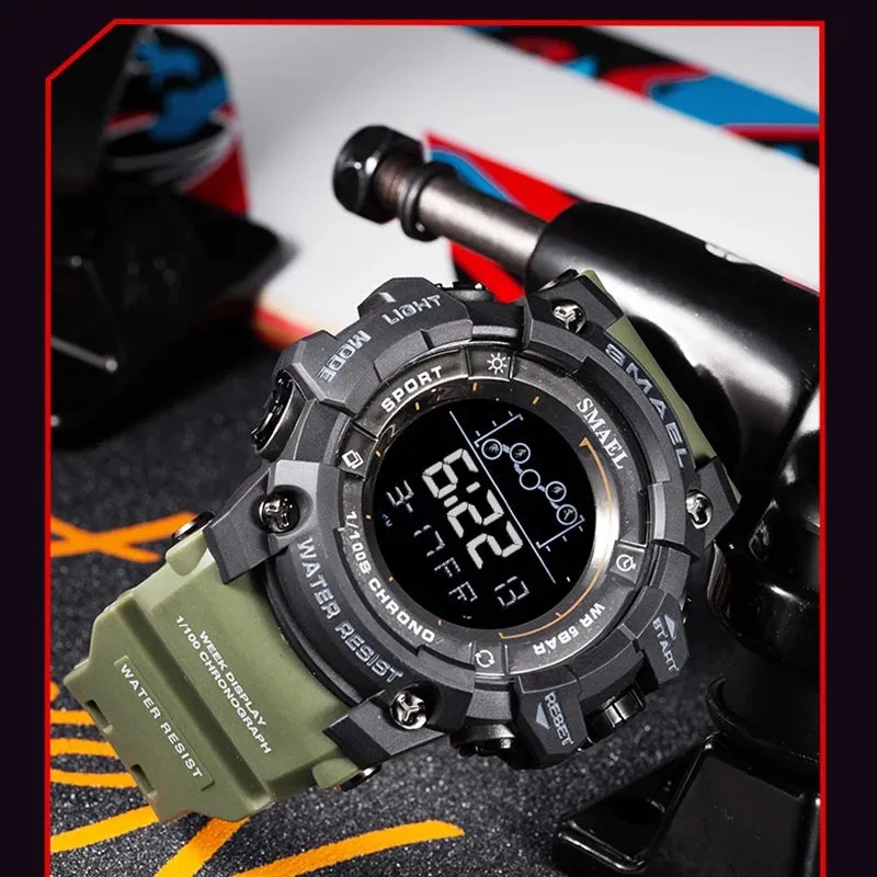 SMAEL Digital Watch LED Alarm Clock Military Watches Big Dial Digital Wristwatches 8082 Sport Watches for Men