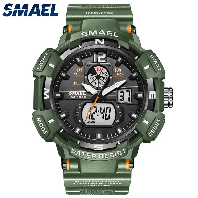 Sport Watch SMAEL Waterproof Watches Quartz Movement Digital LED Back Light Stopwatch Alarm Clock 8045 Men's Watches Military