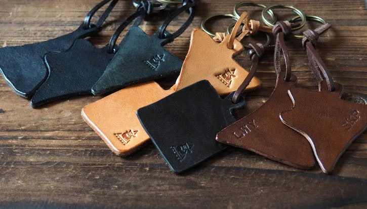 Triangle Leather Keychain #Black