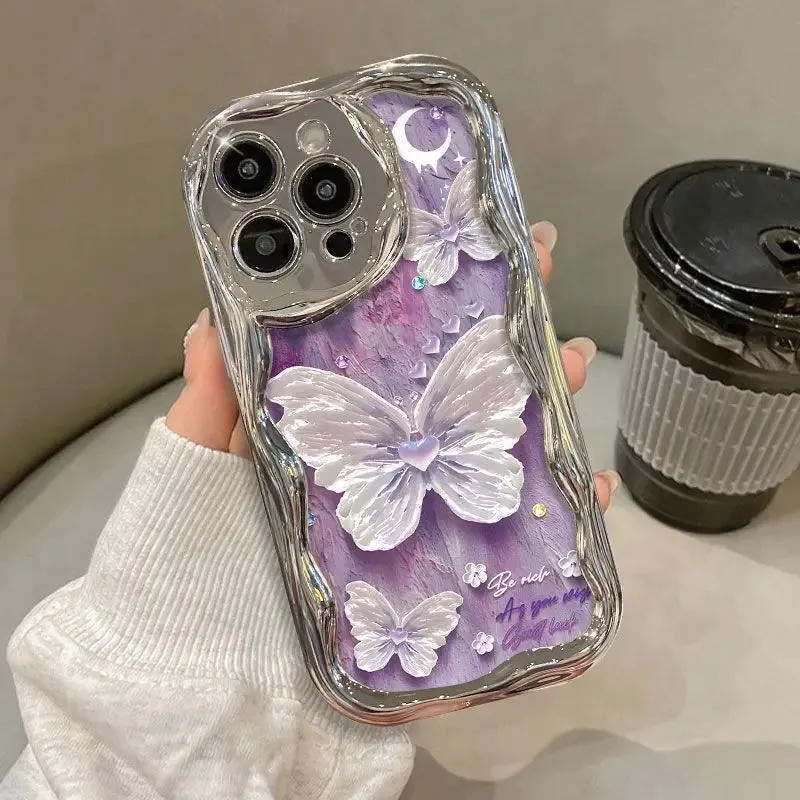 Uakiss Graffiti Purple Butterfly Phone Case For iPhone 14 Pro Max 15 11 12 13 XR 8 7 Plus X XS SE 2020 2022 Soft Silicone Cover