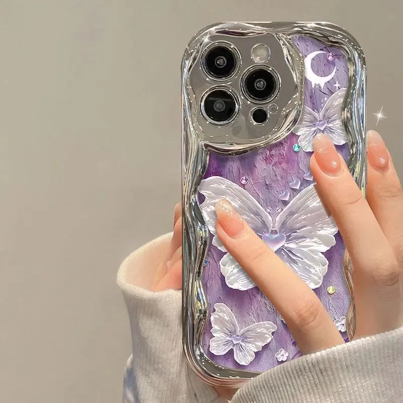 Uakiss Graffiti Purple Butterfly Phone Case For iPhone 14 Pro Max 15 11 12 13 XR 8 7 Plus X XS SE 2020 2022 Soft Silicone Cover